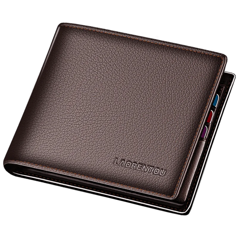 Genuine Leather Men Short Wallet Card Holder with Zipper Pocket Gift for Husband, Boyfriend