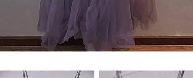 Slimming Effect Purple Mesh Ankle-Length Dress Women's plus Size Strapless Gown Korean Style High Waist A-Line Skirt