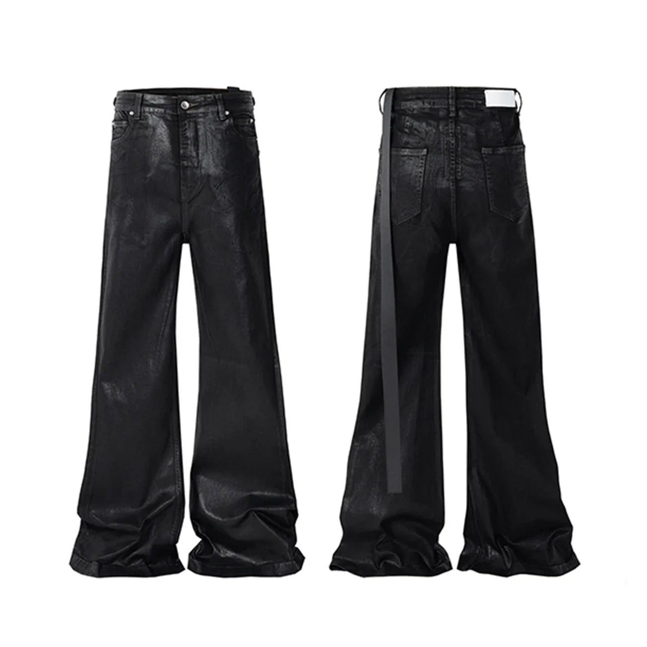 Streetwear Black Wax Leather Strecth Jeans for Men Ropa Hombre Baggy Y2k Flare Pants Oversized Straight Denim Trousers