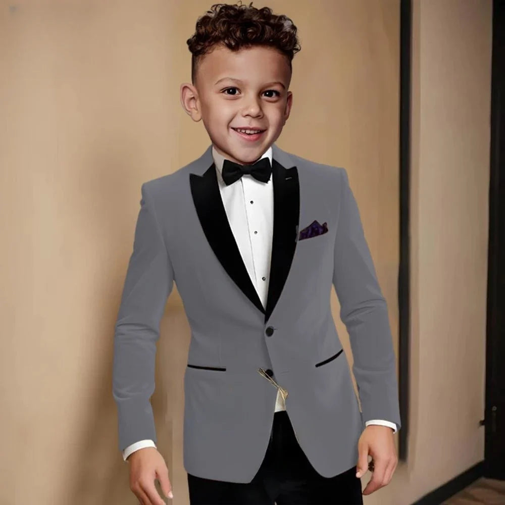 Fashionable Velvet Collar Boys Slim Fit Suits 2 Pieces Host Costumes,Elegant Formal Kids Suit Set Birthday Party Outfit 2-20T