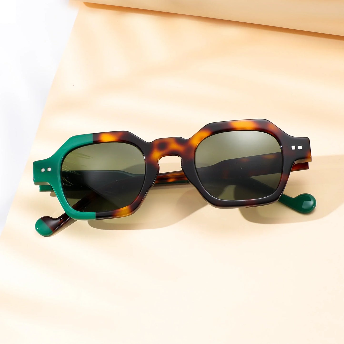 Retro Sunglasses Asymmetric Color Square Frame UV400 Protection for Women Men Polarized Lens Outdoor Daily Wear Lightweigh
