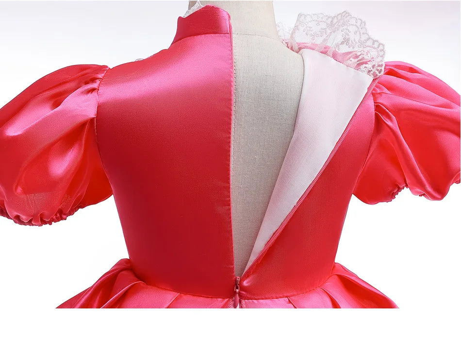 New 2026 Movie Inspired Lolita Princess Dress Super Plumber Bros's Friend Peach Costume Girls Pink Lace Frock Role Play Apparel