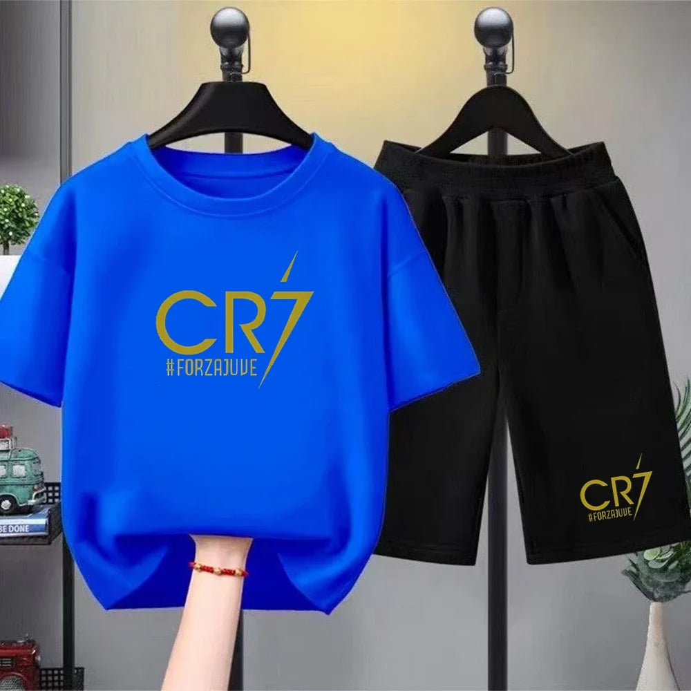 Children CR7 Printing Clothing Short-sleeved T-shirt+Shorts Cool Summer Clothes Boys Girls Toddler 3-12Yrs Football Sports Set