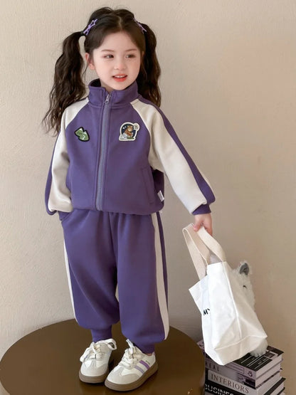Summer Baby Girls Boys Cotton Leisure Contrast Zip Sweatshirt Jacket+Sweatpant Set School Kid 2PCS Tracksuit Child Outfit 2-12Yr
