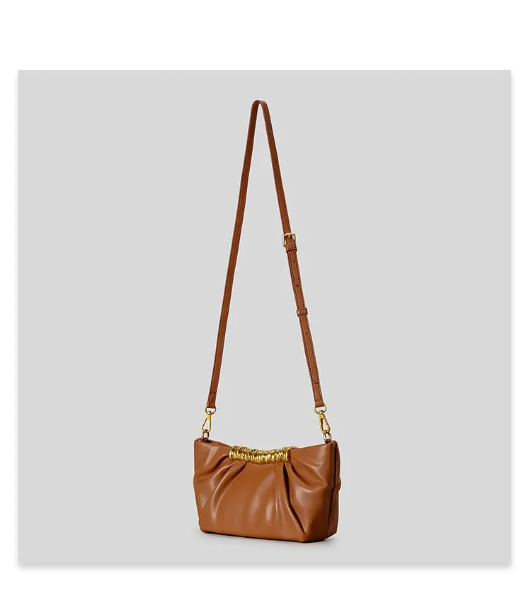Elegant Ruched Hobos Clucth Bag Luxury Designer Metal Handle Women Handbags Soft Pu Leather Shoulder Crossbody Bags Party Purses