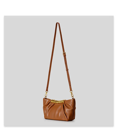 Elegant Ruched Hobos Clucth Bag Luxury Designer Metal Handle Women Handbags Soft Pu Leather Shoulder Crossbody Bags Party Purses