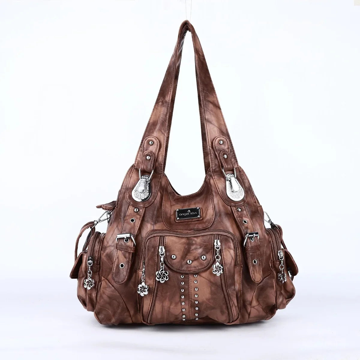 Vintage Bag Women Fashion Handbags PU Leather Shoulder Bags Female Satchel Big-capacity Shoulder Purse Bag Bolsa Feminina