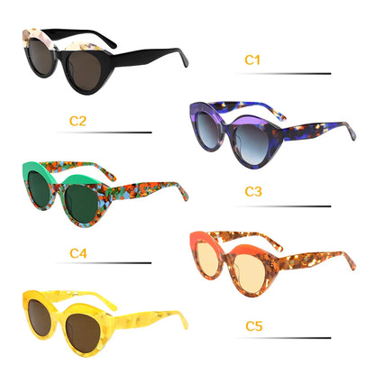 Handmade Feel Retro Glasses Asymmetric Cat Acetate Frame UV400 for Women Polarized Unique Lightweight Fit
