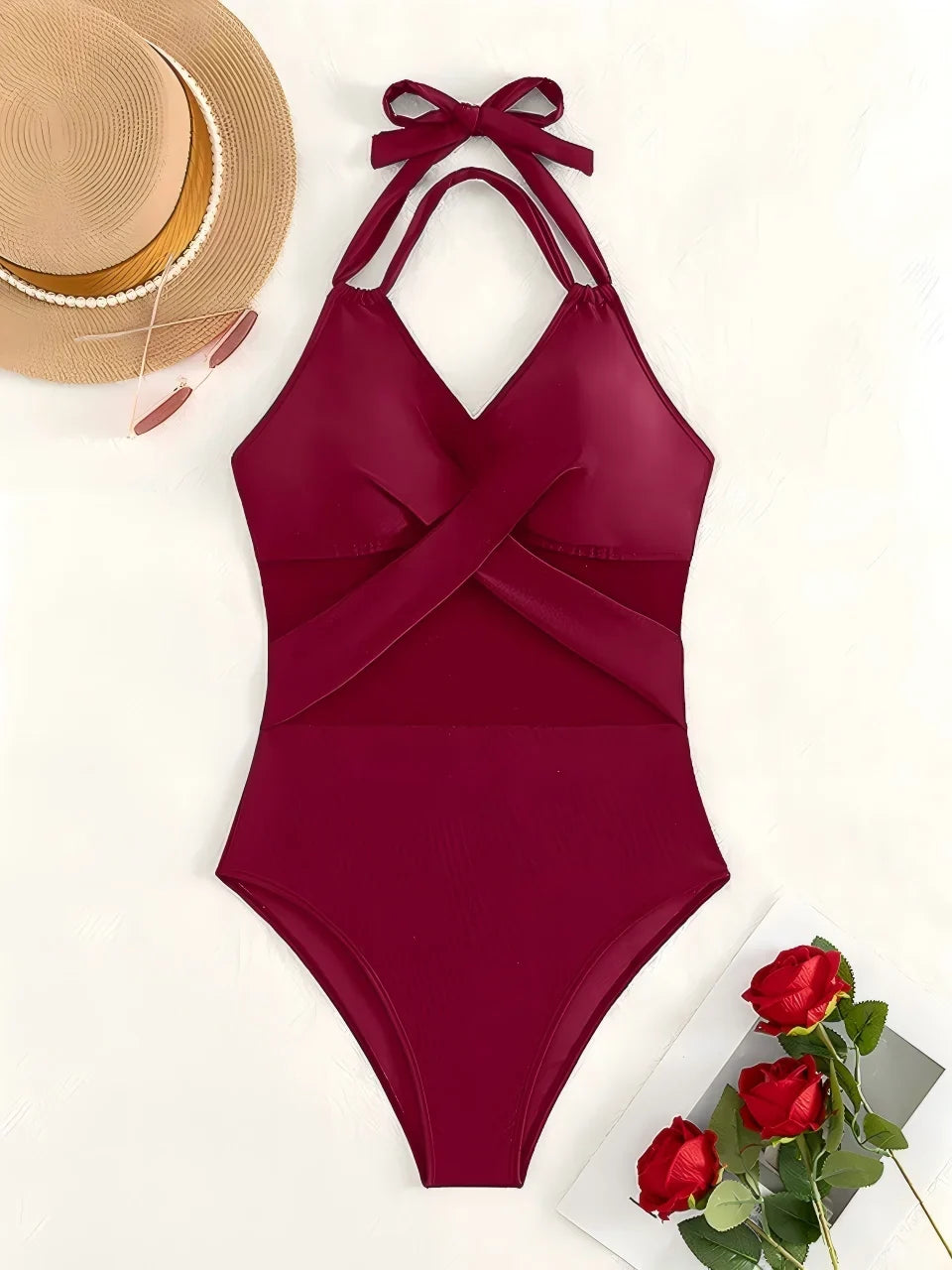 2026 Plain Ruched Mesh Swimsuit Women One Piece Ring Link Swimwear Female Sexy Bathing Swimming Suit Bodysuit Summer Beachwear