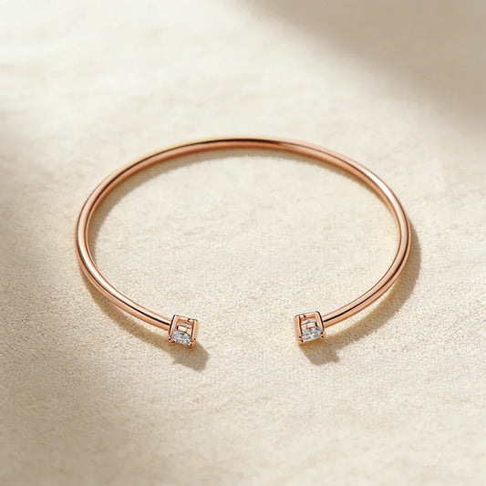 Bracelets joncs moissanite 2 pierres 5 mm 100 % argent sterling 925 plaqué or 18 carats, bracelet diamant pour femme, cadeau de fête, bijoux certifiés GRA