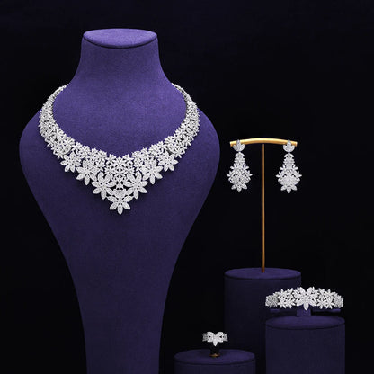 Bridal Zirconia Full Jewelry Set for Ladies Party Luxury Dubai Nigeria CZ Crystal Wedding Necklace Set