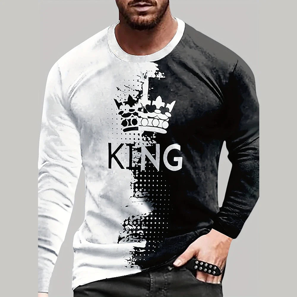 Vintage King King 3D Printed Summer Men's Round Neck T-Shirt Casual Long Sleeve Oversized T Shirt Fashion Pullover Menswear
