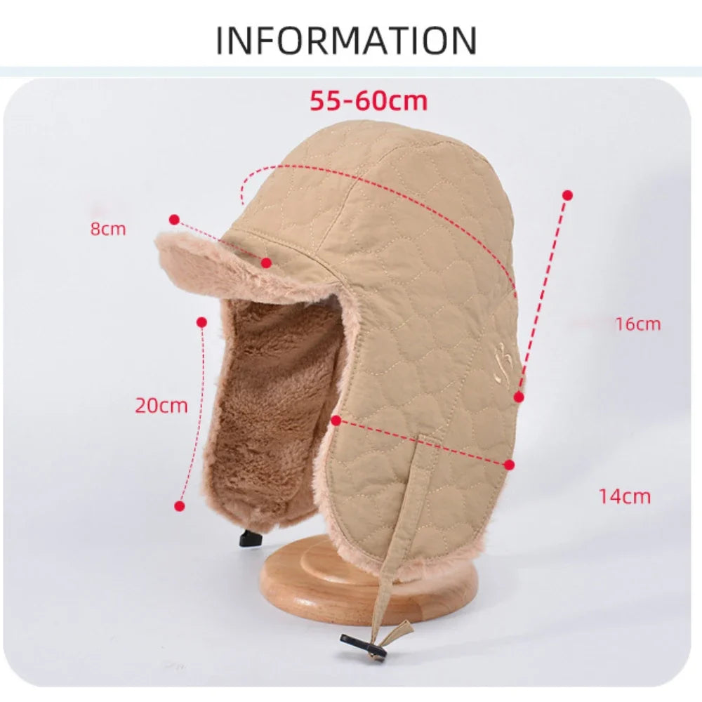 Russian Hat Soft Fur Lined Trapper Earflap Cap Windproof Autumn Winter Hats for Men Women Snow Ski Russian Cap Bomber Hat