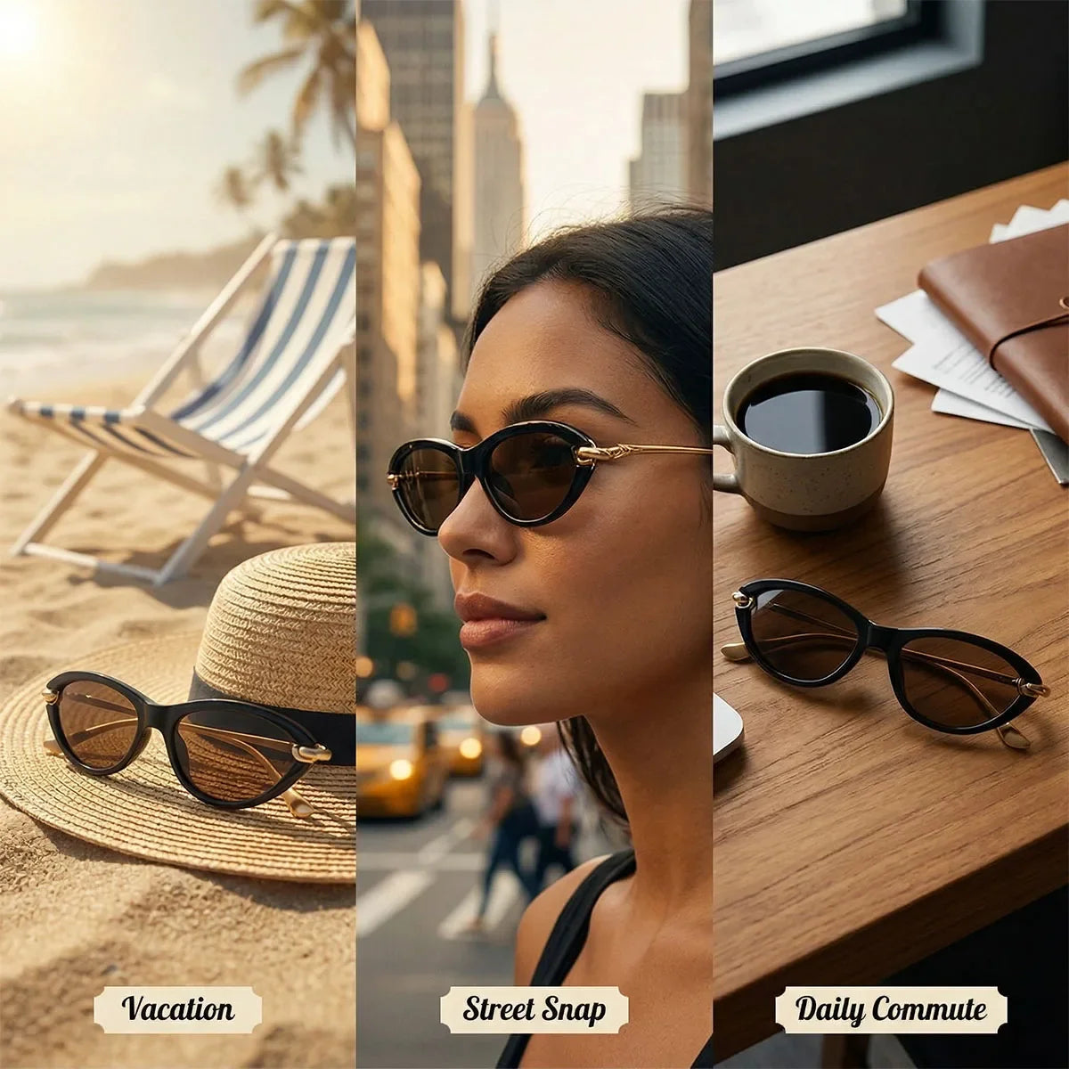 Vacation Cat Eye Sunglasses Women Trendy 2026 UV400 Protection Fashion Glasses Luxury Lentes De Sol Mujer Lunette Soleil Femme