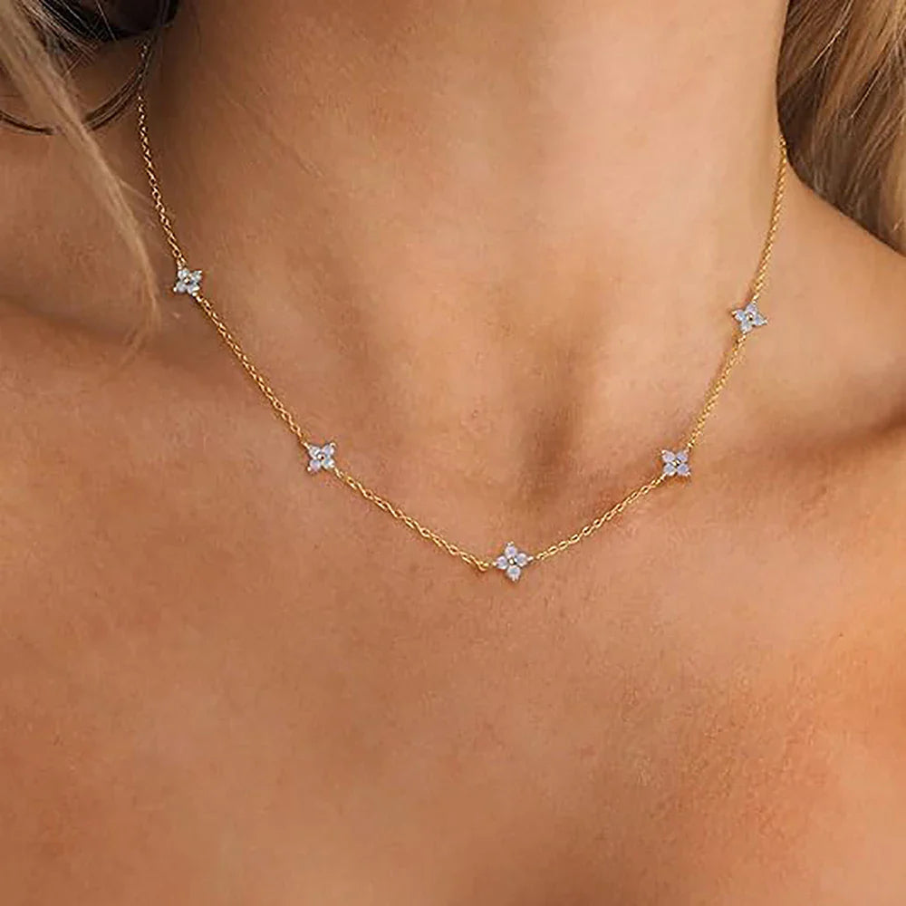 Four-Leaf Clover Moissanite Necklaces for Women Certified 2mm Lab Diamond Choker 925 Sterling Silver Chian Fine Jewelry Gifts