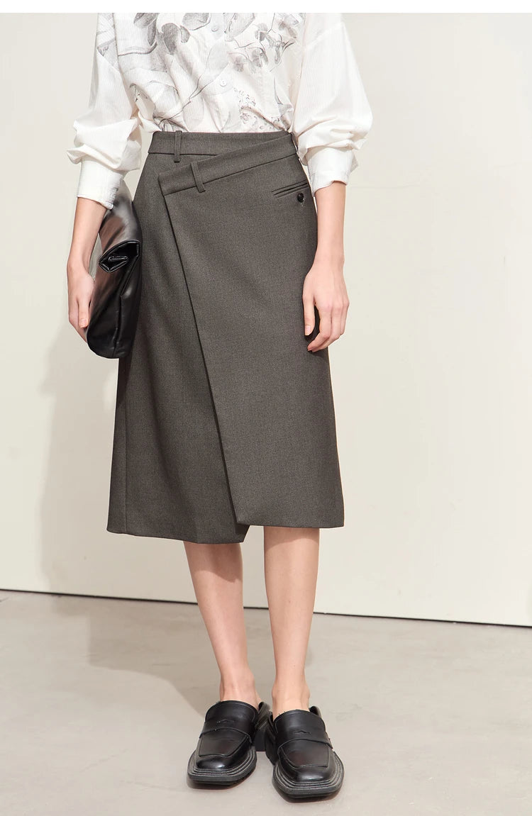 Minimalism 2024 Autumn Skirts for Women New Commuter Intellectual One-piece Wrap A-line Solid Slim Blazer Skirt 12443019