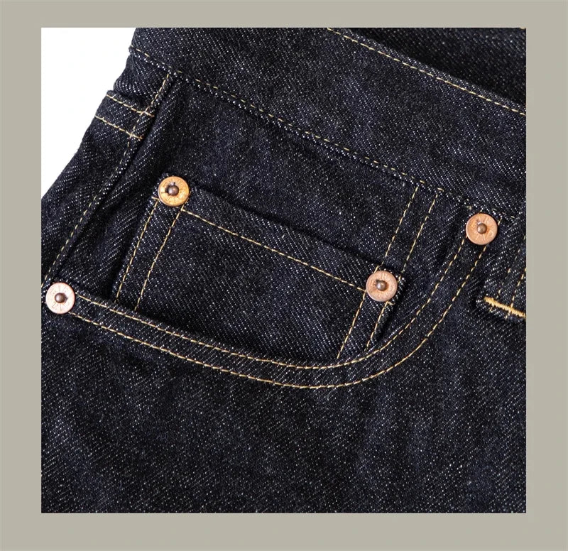 Black Jeans Straight Fit 14.5oz Selvedge Denim Pants Rinsed