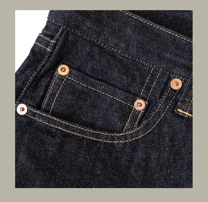 Black Jeans Straight Fit 14.5oz Selvedge Denim Pants Rinsed