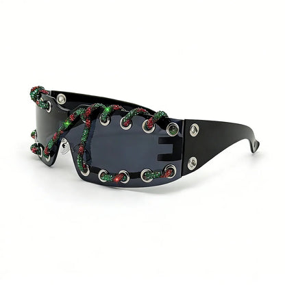 Punk Y2k sunglasses women Frameless  Sunglasses Crystal Chain One-piece Party Shades Bling Streetwear Luxury Accessories