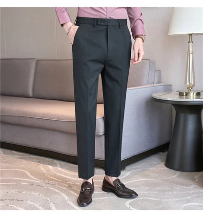 British Style Pinstripe Slim Fit Suit Pant Men Business Casual Simple Dress Pants High Quality Social Wedding Party Trousers