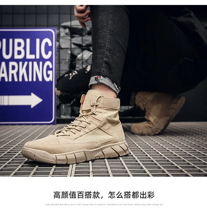 Men Combat Boots Summer Breathable Comfortable Canvas Men Ankle Boots Casual Lightweight Outdoor Jogging Platform Mesh Men Boots