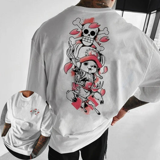 One Piece Men's T-shirt Summer Tony Tony Chopper Japanese Anime Autumn Boy Children's Short-sleeved Hip-hop Parent-Child Outfit