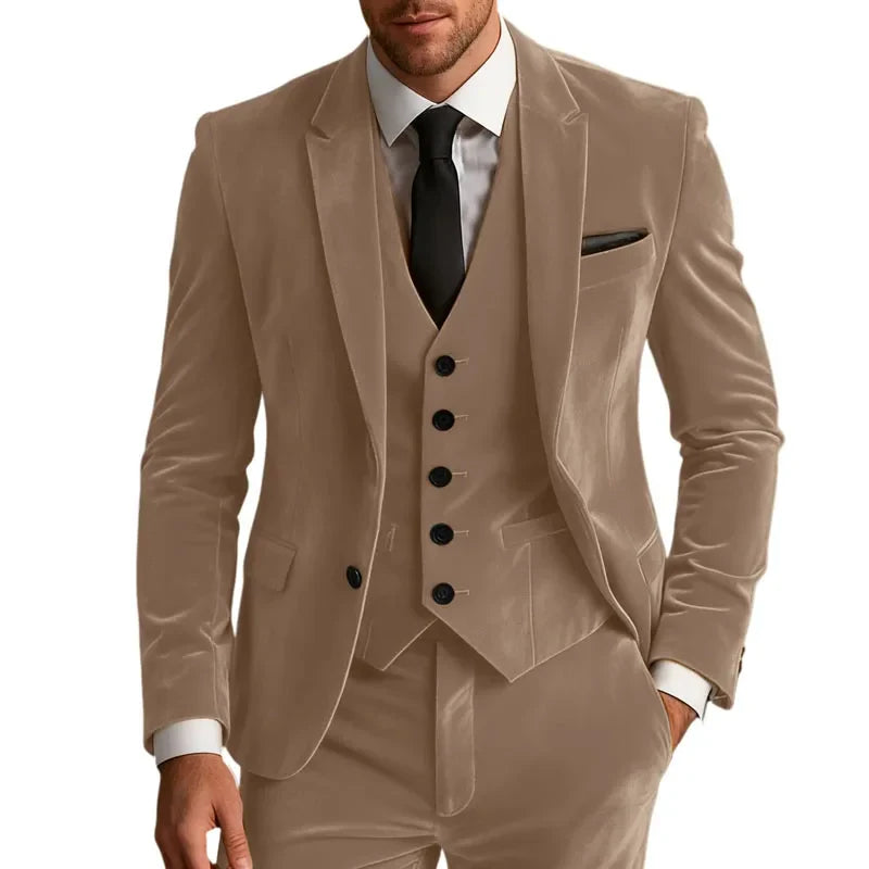 Elegant Wedding Men's Suit Business Tuxedos Formal 3 Piece Set Jacket Vest Pants Single Breasted Men Sport Coats Blazers