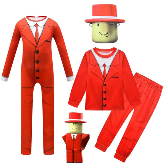 New Pocket Devs VR Game Costume Kids Boys Red Suit Man Cosplay Long Shirt Pants Jumpsuit Mask Birthday Halloween Party Costume