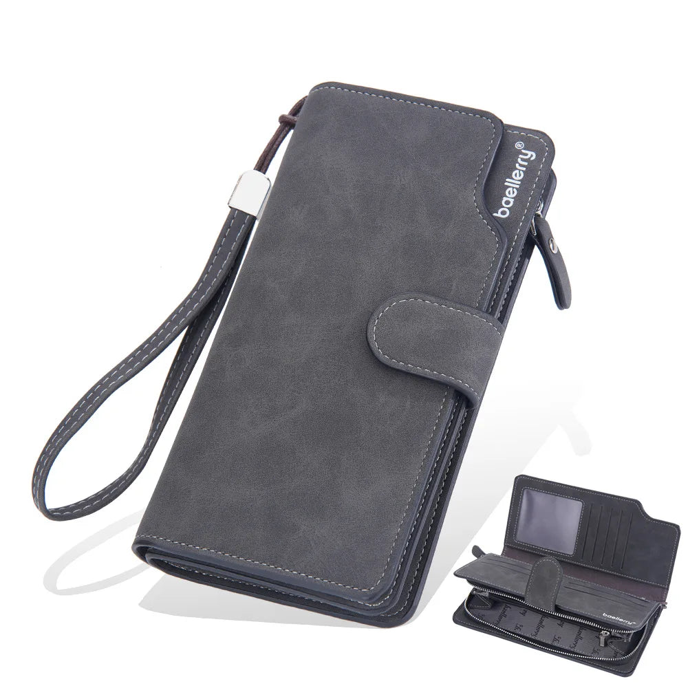 Retro Long Wallet for Men Business Soft PU Leather Zipper Card Holder Multi-Slot Phone Bag