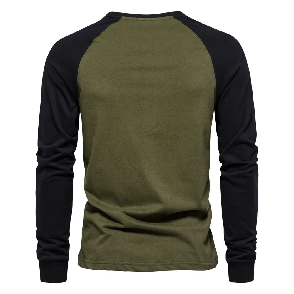 Men's T-shirts 100% Cotton Long Sleeve O-neck Pactwork Casual T shirts for Men New Spring Designer Tees Men Clothing
