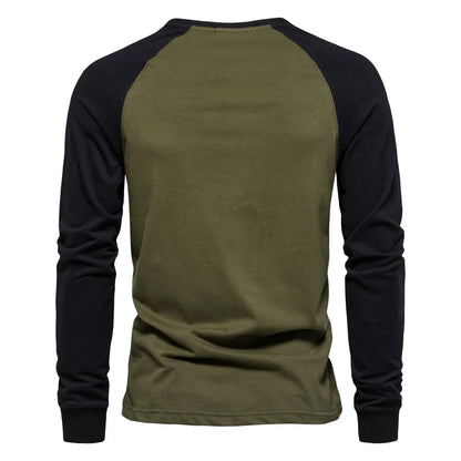 Men's T-shirts 100% Cotton Long Sleeve O-neck Pactwork Casual T shirts for Men New Spring Designer Tees Men Clothing