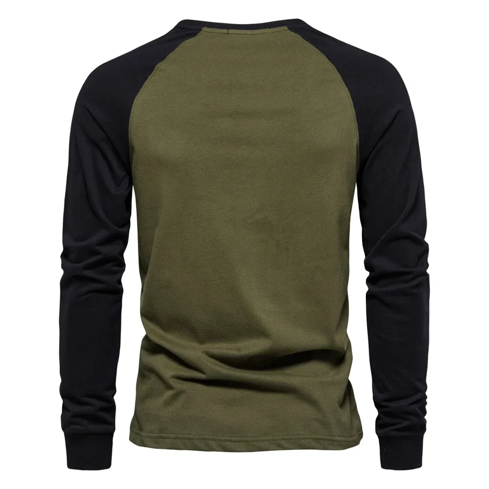 T-shirts 100% Cotton Long Sleeve O-neck Pactwork Casual T shirts for Men New Spring Designer Tees Men Clothing