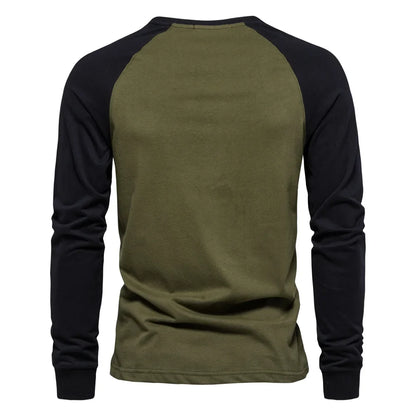 T-shirts 100% Cotton Long Sleeve O-neck Pactwork Casual T shirts for Men New Spring Designer Tees Men Clothing