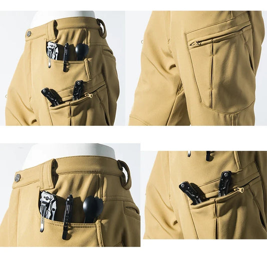 Men's Winter Tactical Cargo Pants Fleece Lined Casual Long Trousers Multiple Pockets Warm Hiking Camping Outdoor Activities