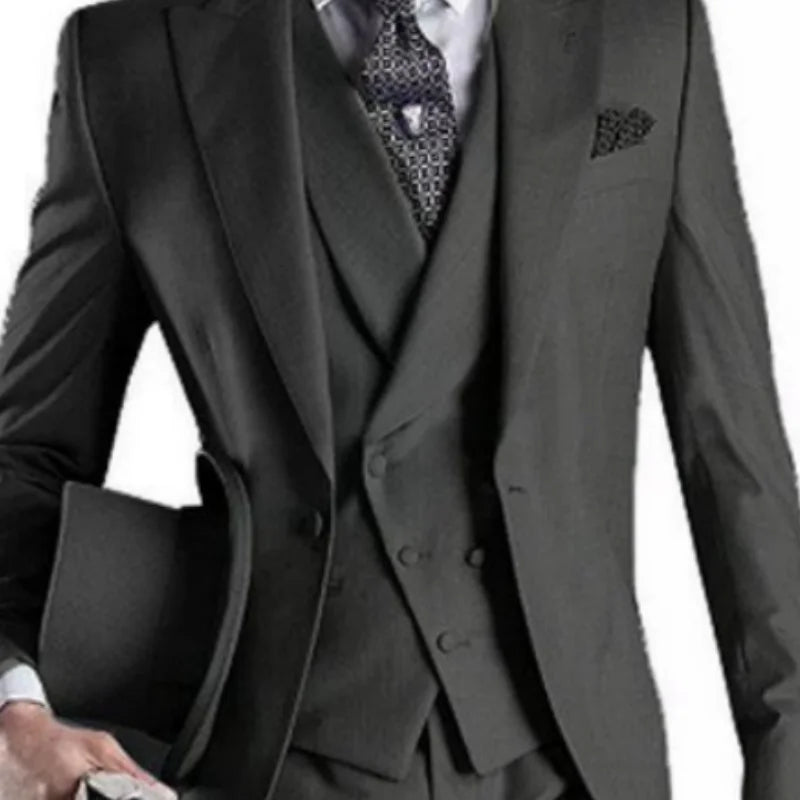 Men Vest Dark Gray With Lapel Solid Waistcoat For Wedding Banquet Prom Business Work Casual Daily Men Vest (ONLY SALE VEST)