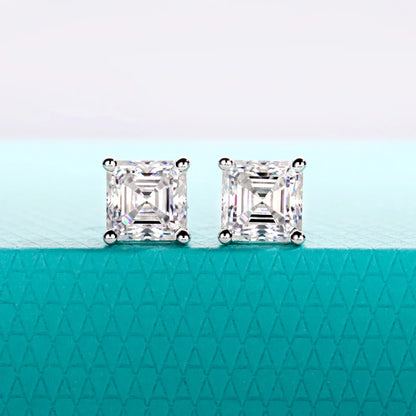 Classic Asscher Moissanite Stud Earrings 1cttw-6cttw D Color VVS1 925 Sterling Silver Women's Jewelry