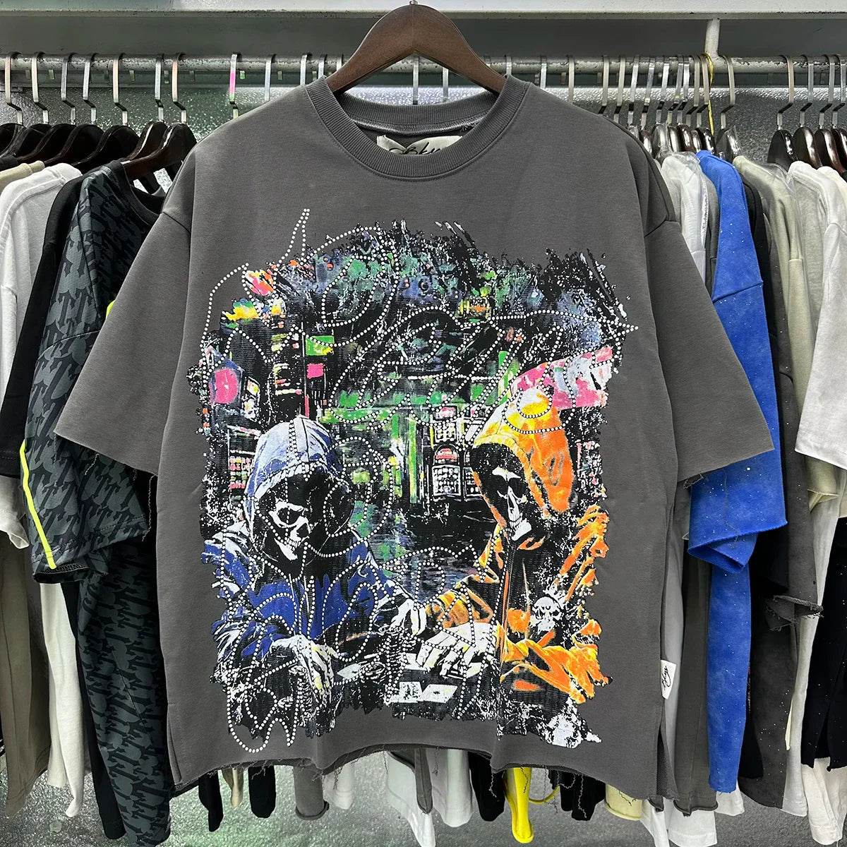 Shinning Bling Diamond Short Sleeve Cropped T-shirt for Men and Women Crew Neck Rhinestone Loose Cotton Summer Tshirts Oversized