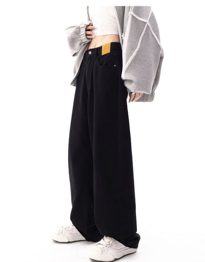 Black Baggy Straight Jeans Women Korean Fashion Streetwear High Waist Wide Leg Denim Pants Female Loose Mopping Jean Trouser Y2K