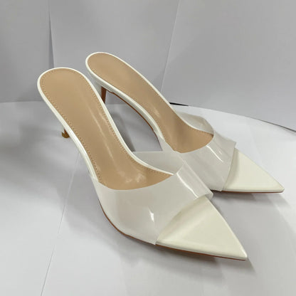 New Summer Women's High-heeled Sandals Simple Transparent High-heeled Slippers Stiletto Pointed Open-toed Slippers Mules