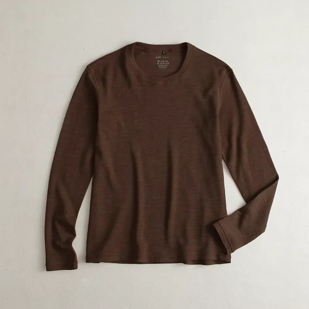 Men's 100% Merino Wool Thermal Long Sleeve T-Shirt Base Layer Breathable Wicking Anti-Odor Underwear for Outdoor Activities