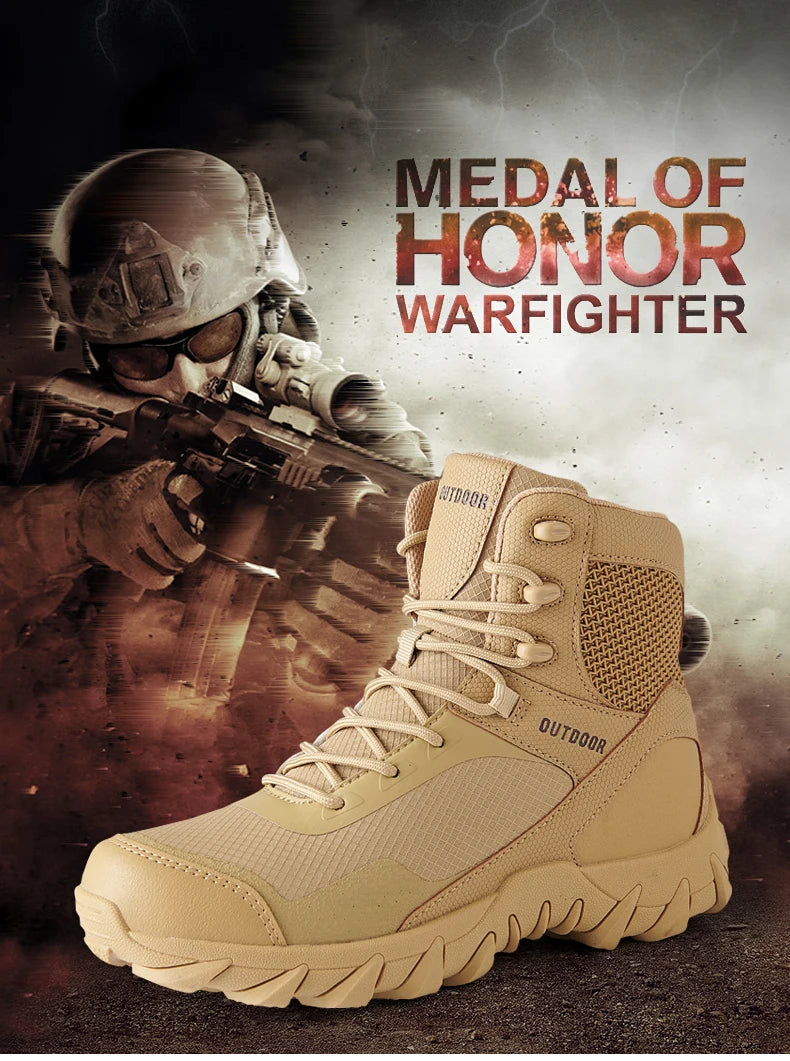 Men Tactical Boots Army Waterproof Work Climbing Hiking Shoes High Quality Outdoor Motorcycle Hunting Safety Unisex Desert Boot