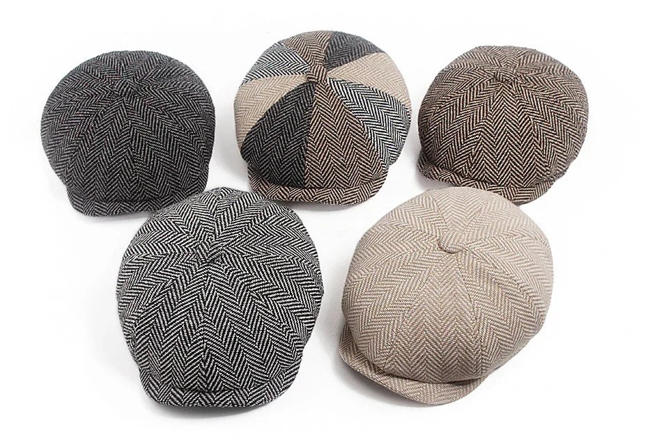 New Retro Herringbone Newsboy Cap For Men Autumn Winter Warm Beret Women Fashion Vintage Hat Hip Hop Female Flat Caps Berets
