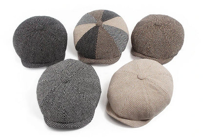 New Retro Herringbone Newsboy Cap For Men Autumn Winter Warm Beret Women Fashion Vintage Hat Hip Hop Female Flat Caps Berets