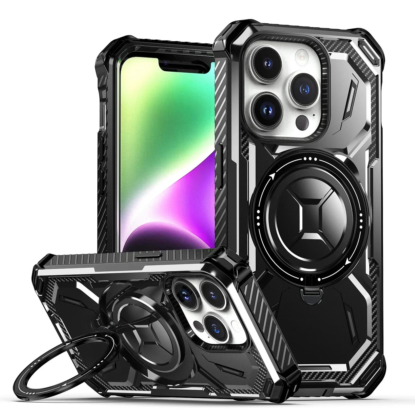 Wireless Charge Magnetic Phone Case for Magsafe iPhone 16 15 13 14 12 11 Pro Max Plus Cases Rotation Stand Shockproof Hard Cover