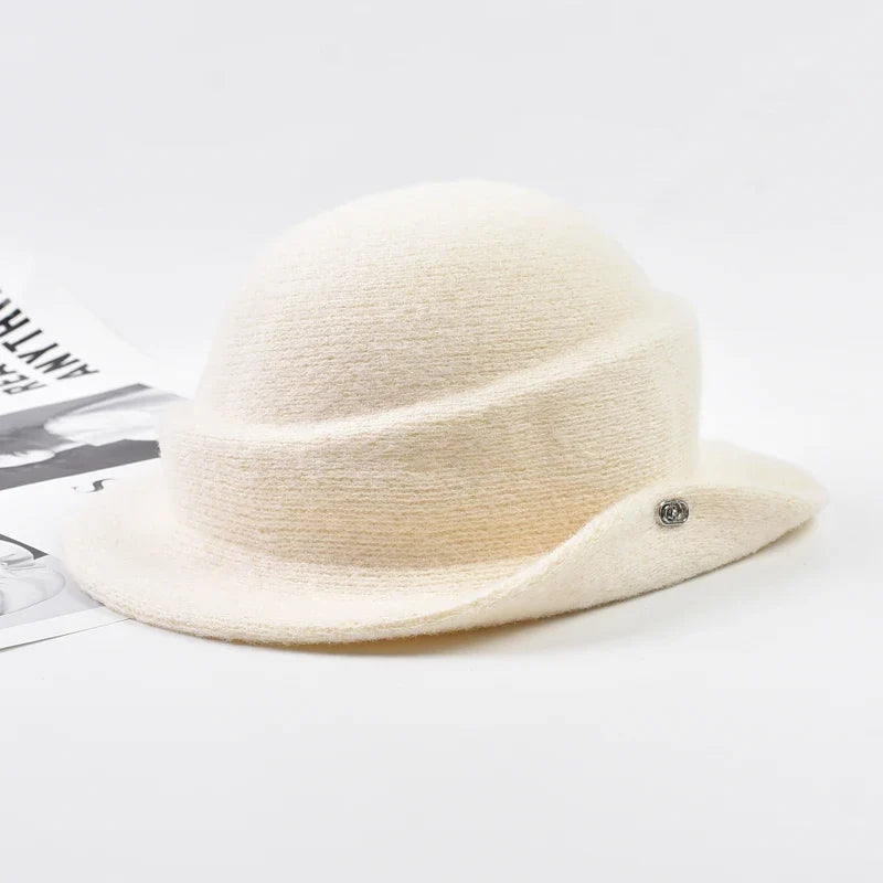 Women Elegant Party Formal Fedora Hat Winter Dome Basin Hat  Female Fashion Headwear