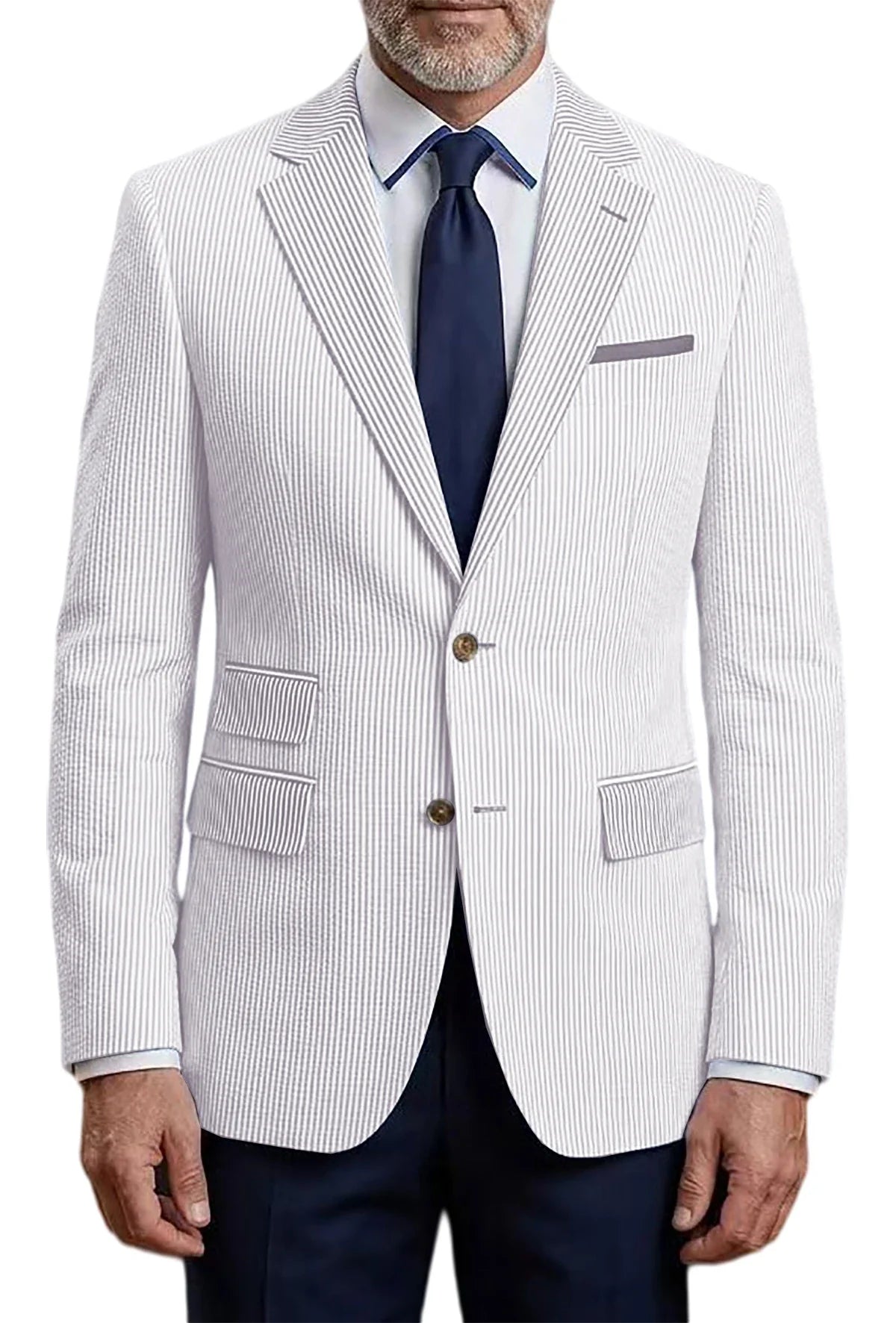 Men's Striped Seersucker Blazer Slim Fit Casual Suit Jacket Formal Business Coat Breathable Spring Summer Streetwear Outerwear