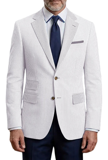 Men's Striped Seersucker Blazer Slim Fit Casual Suit Jacket Formal Business Coat Breathable Spring Summer Streetwear Outerwear