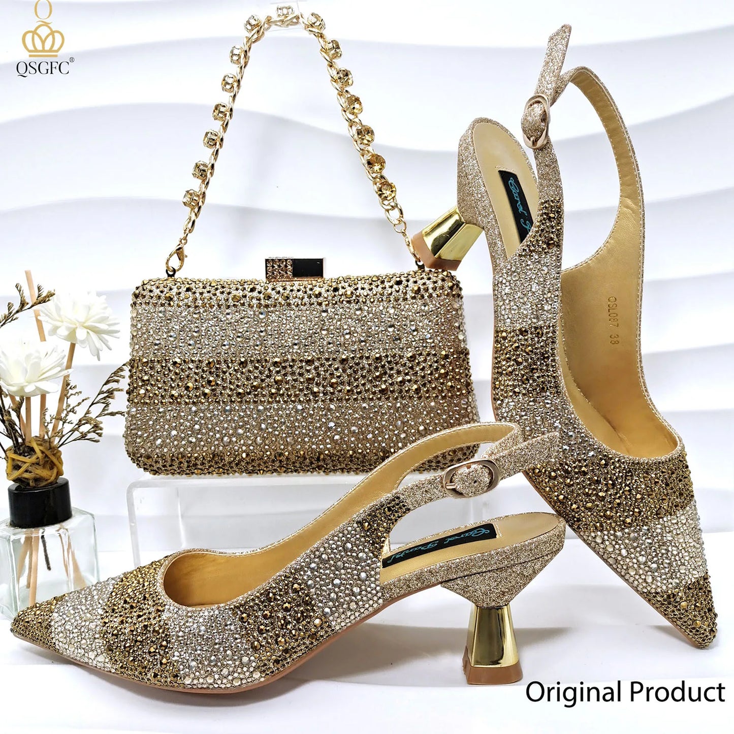 Ladies High Quality Women's Pumps Black Gold Shoes and Bag Set DURABLE OUTSOLE Italian Fashion Design For Nigeria Wedding