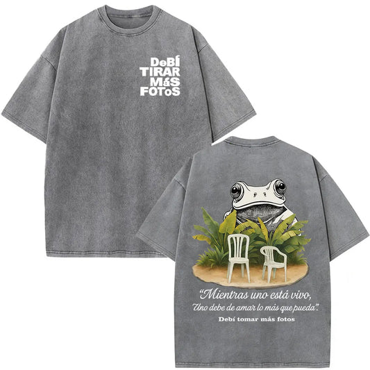 Rapper Bad Bunny Vintage Washed T Shirts Debi Tirar Mas Fotos DTMF T-shirts Men's Clothing Fashion High Quality T-shirt Couples