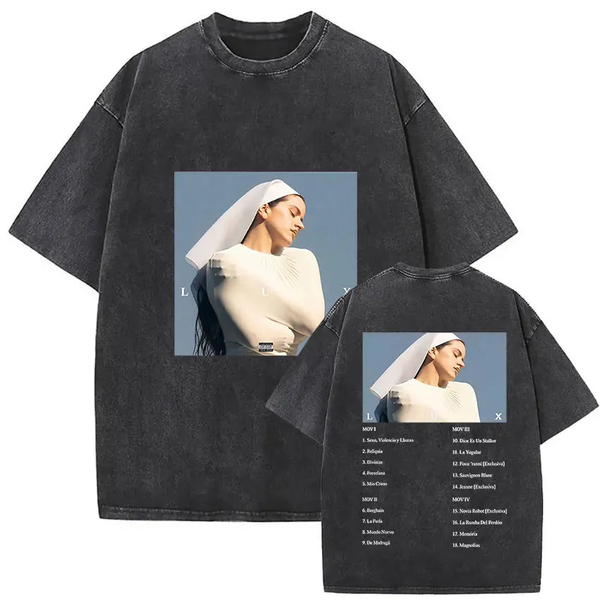 Rosalia Lux Tour Album 2025 Vintage Washed T Shirts Men Women Casual Oversized Cotton T-shirt Fashion Pop Print Clothing Tshirt